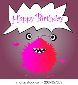 Happy Birthday Card Cute Fluffy Monster Stock Vector (Royalty Free ...