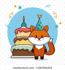 happy birthday card with cute fox