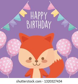 happy birthday card with cute fox