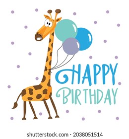 Happy Birthday card with cute funny giraffe.