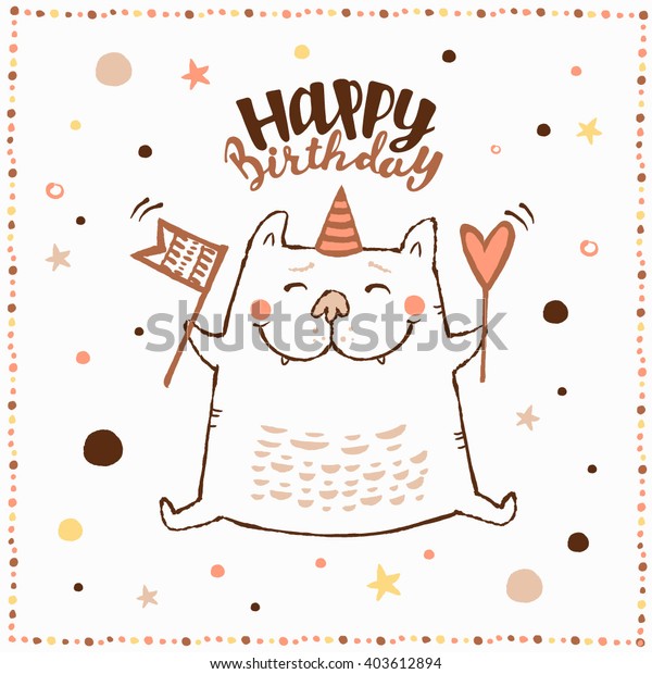 Happy Birthday Card Cute Funny Cat Stock Vector (royalty Free 