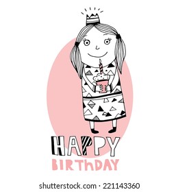 Happy Birthday Card With Cute Girl 