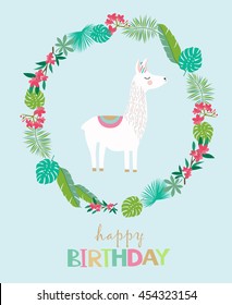 Happy Birthday Card With Cute Lama