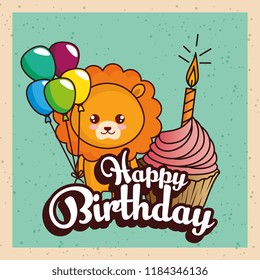 happy birthday card with cute lion