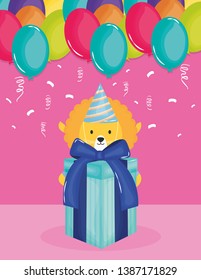 happy birthday card with cute lion and gift