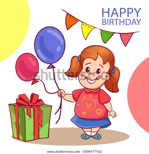 Happy Birthday Card Cute Little Girl Stock Vector (Royalty Free) 1008477562