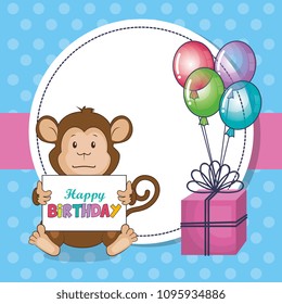 happy birthday card with cute monkey