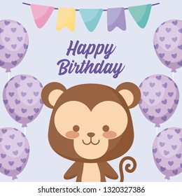 happy birthday card with cute monkey