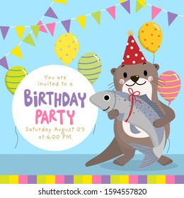 Birthday card card for him Otter Happy Birthday card Cute card Card for ...