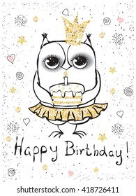 Happy birthday card with cute owl