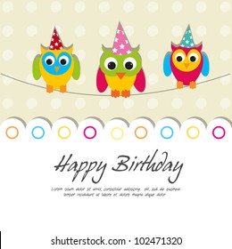 happy birthday card with cute owls