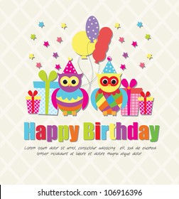 Happy Birthday Card Cute Owls Stock Vector (Royalty Free) 106916396 ...