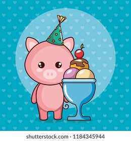 happy birthday card with cute pig