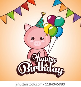 happy birthday card with cute pig