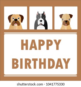 Happy birthday card with cute puppy cartoon. Vector illustration.