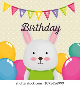 Happy Birthday Card Cute Rabbit Stock Vector (Royalty Free) 1095656999 ...