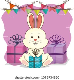 happy birthday card with cute rabbit