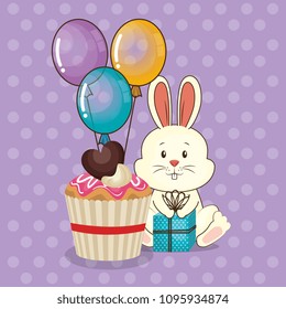 happy birthday card with cute rabbit