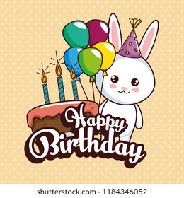 happy birthday card with cute rabbit