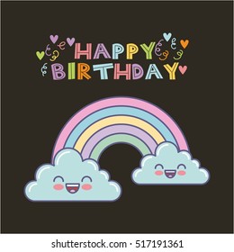 happy birthday card with cute raibow icon over balck background. colorful design. vector illustration