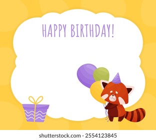 Happy Birthday Card with Cute Red Panda Character Vector Template