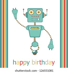 Happy birthday card with  cute robot