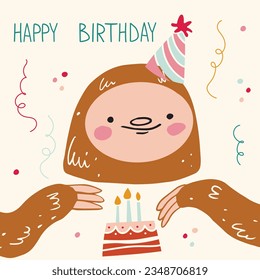 Happy Birthday card with a Cute Sloth. Vector illustrations