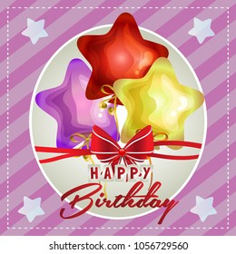 happy birthday card with cute star balloon