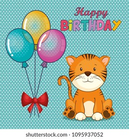 happy birthday card with cute tiger
