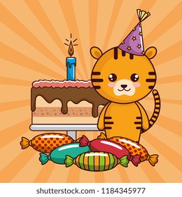 happy birthday card with cute tiger