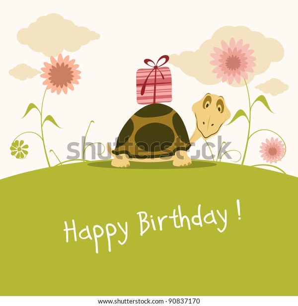 Happy Birthday Card Cute Turtle Stock Vector (Royalty Free) 90837170