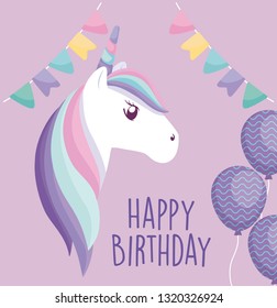happy birthday card with cute unicorn