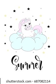 Happy birthday card with cute unicorn icon over white background. colorful design. vector illustration