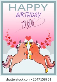 Happy birthday card. Cute unicorns