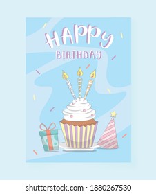 Happy birthday card decorated with cupcake pictures