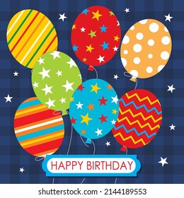 Happy birthday card deign with colored balloons