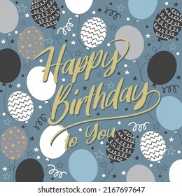 Happy birthday card design with balloons and text