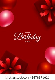 Happy birthday card design with balloons and gift box. Birthday greeting template for party invitation and celebration concept. Vector illustration