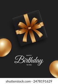 Happy birthday card design with balloons and gift box. Birthday greeting template for party invitation and celebration concept. Vector illustration