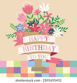 Happy birthday card design with a bouquet of flowers