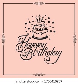 happy birthday card design with cake isolated on pink background