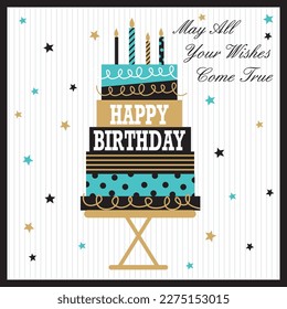 Happy birthday card design with birthday cake and candles