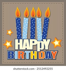 Happy birthday card design with candles and lettering