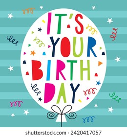 Happy birthday card design with colorful text and balloon