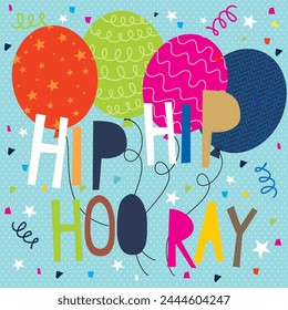 Happy birthday card design with colorful balloons and lettering