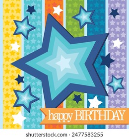 Happy Birthday Card Design mit bunten Sternen