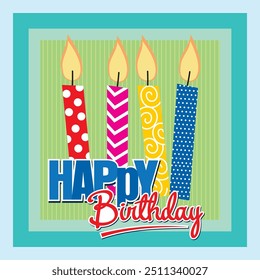 Happy birthday card design with colorful candles and lettering