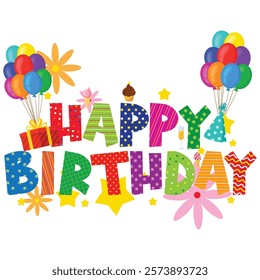 Happy birthday card design with colorful text