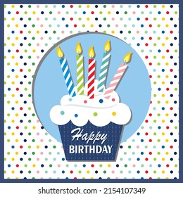 Happy birthday card design with cup cake and candles