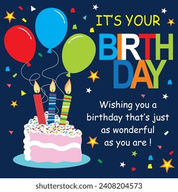 Happy birthday card design with cupcake and balloons